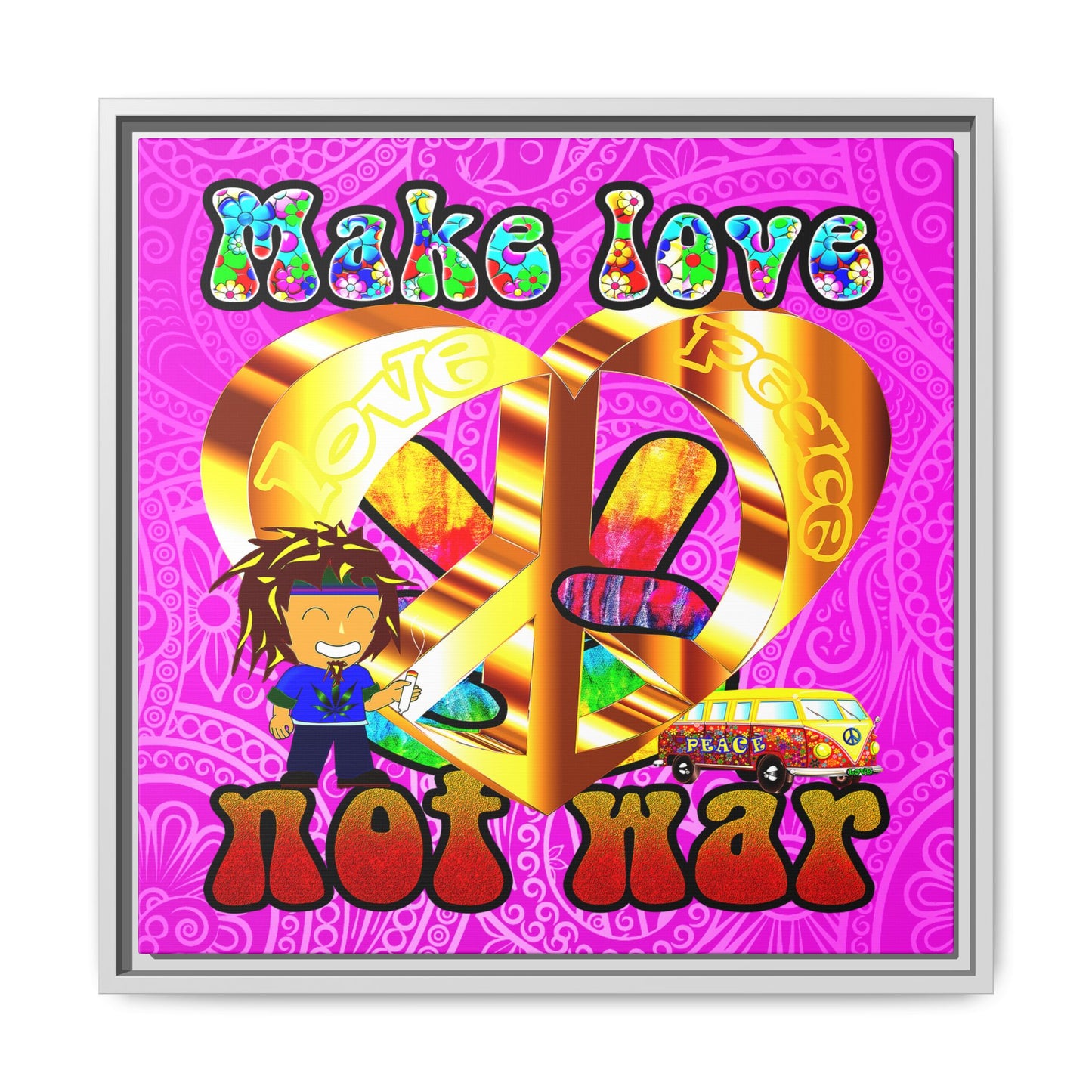 love peace - framed canvas art (pink swirl)