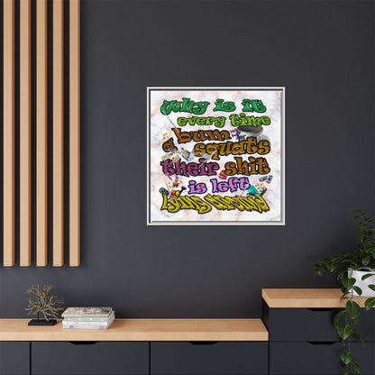 the bum's shit - framed canvas art (white marble)