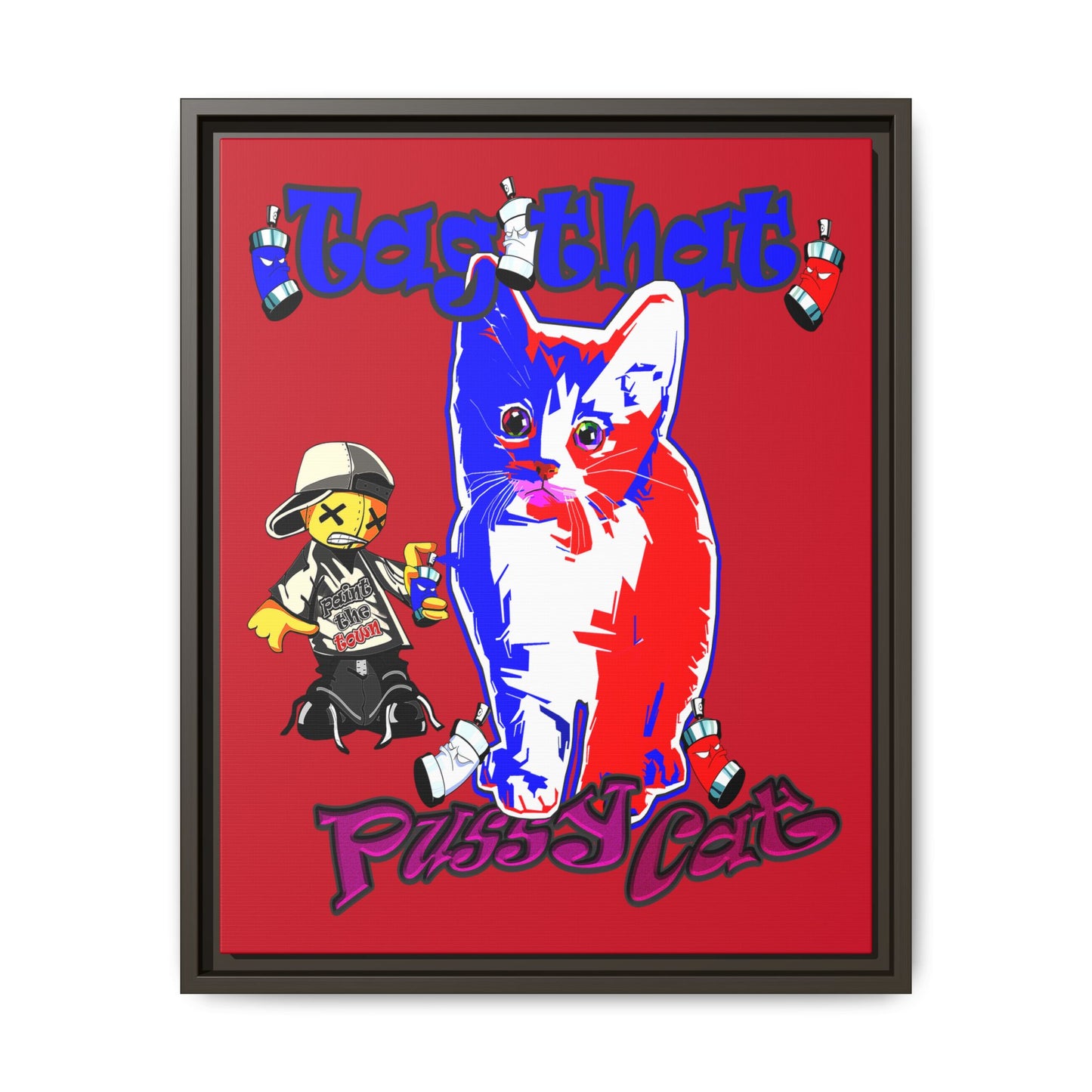 tag that - framed canvas art (dark red)