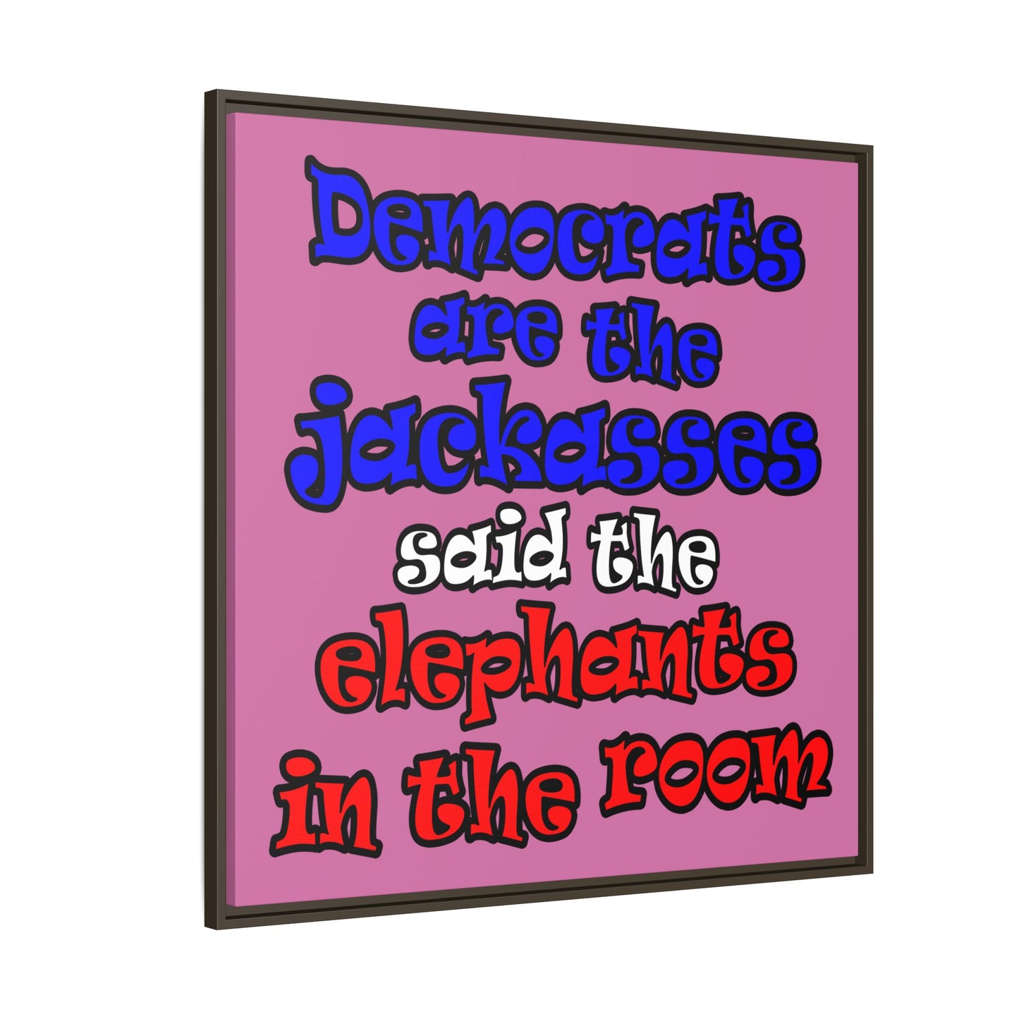 donkeys and elephants - framed canvas art (light pink)