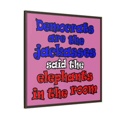 donkeys and elephants - framed canvas art (light pink)
