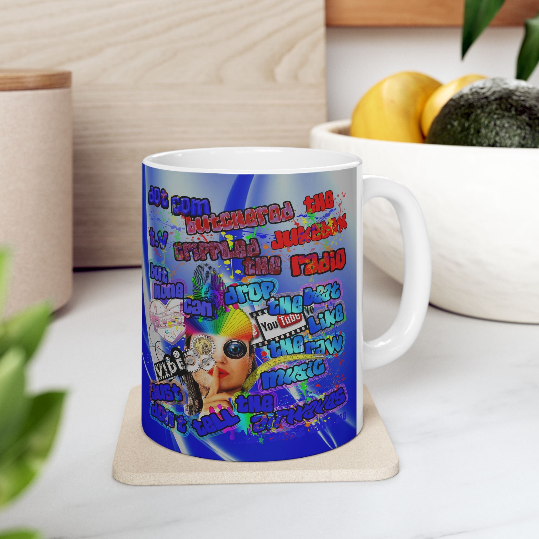 drop the beat - White Mug (blue-white wave)
