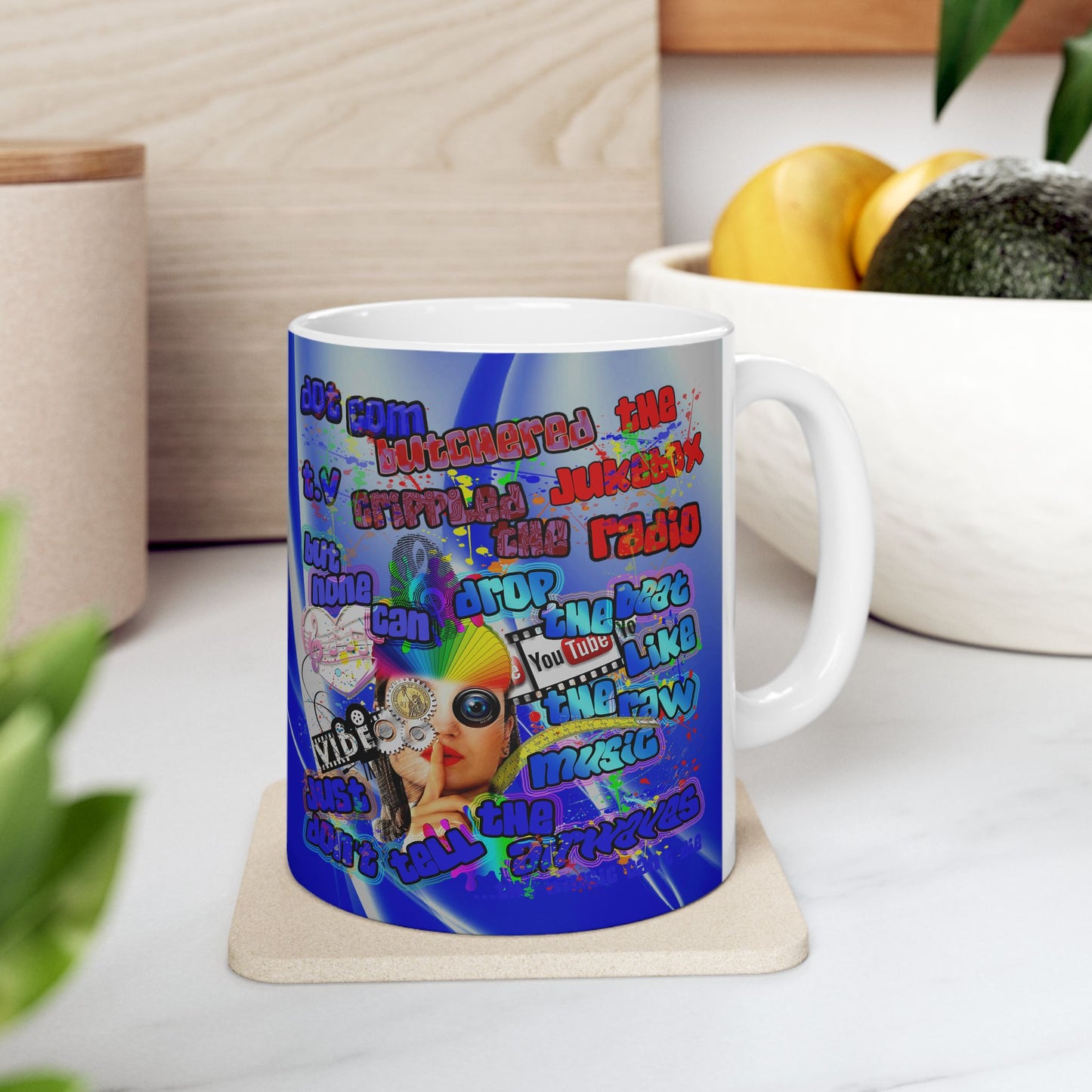 drop the beat - White Mug (blue-white wave)