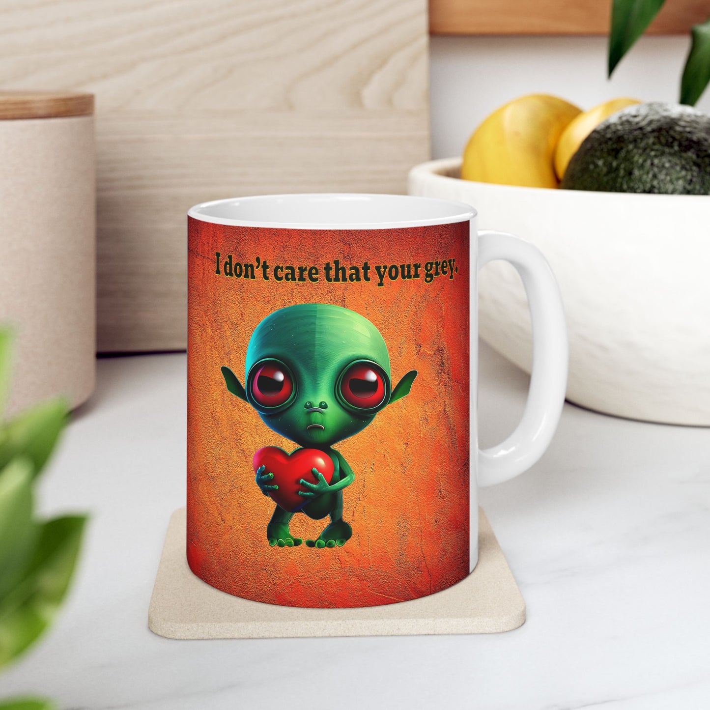 I don't care that your grey - White Mug (burnt orange)