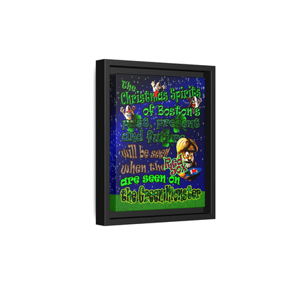 christmas spirits of boston - framed canvas art ('snoops' background)