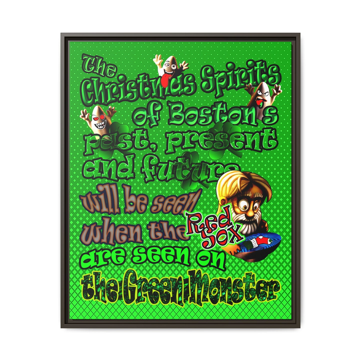 christmas spirits of boston - framed canvas art (logo green)