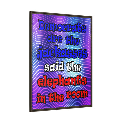donkeys and elephants - framed canvas art (purple wave)