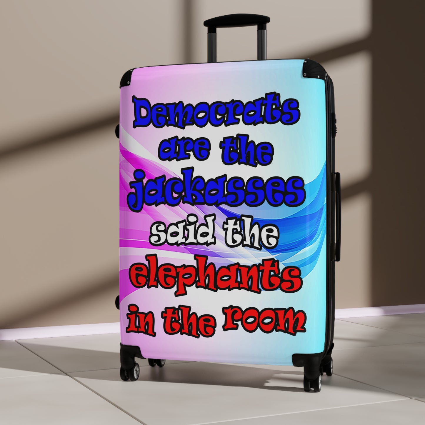 donkeys and elephants - Suitcase (light blue-pink wave)
