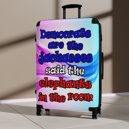 donkeys and elephants - Suitcase (light blue-pink wave)