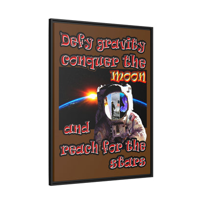 defy conquer reach - framed canvas art (brown)