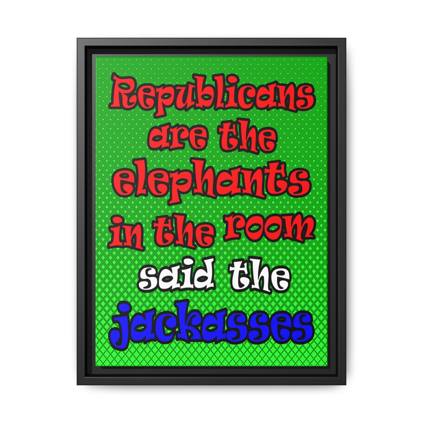 donkeys and elephants - framed canvas art (logo green)
