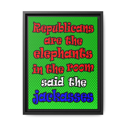 donkeys and elephants - framed canvas art (logo green)