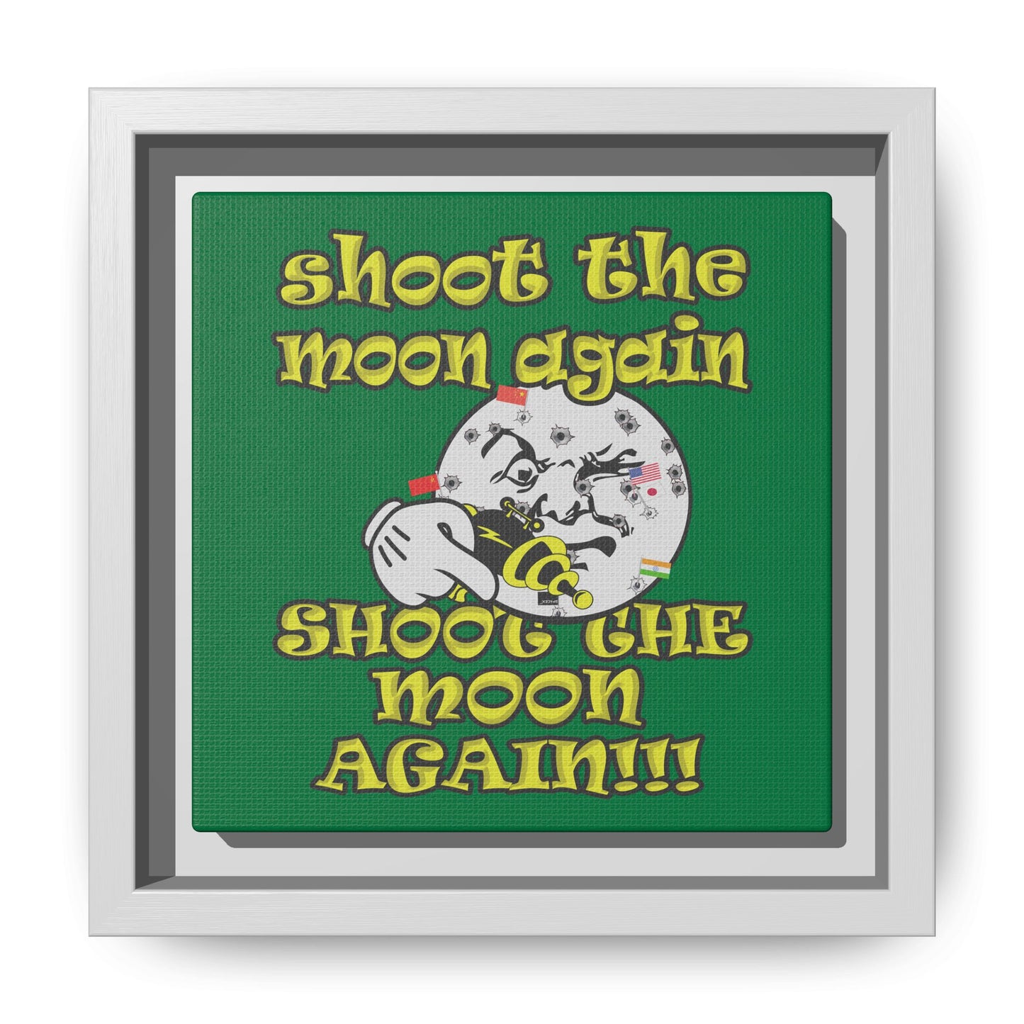 shoot the moon again - framed canvas art (dark green)