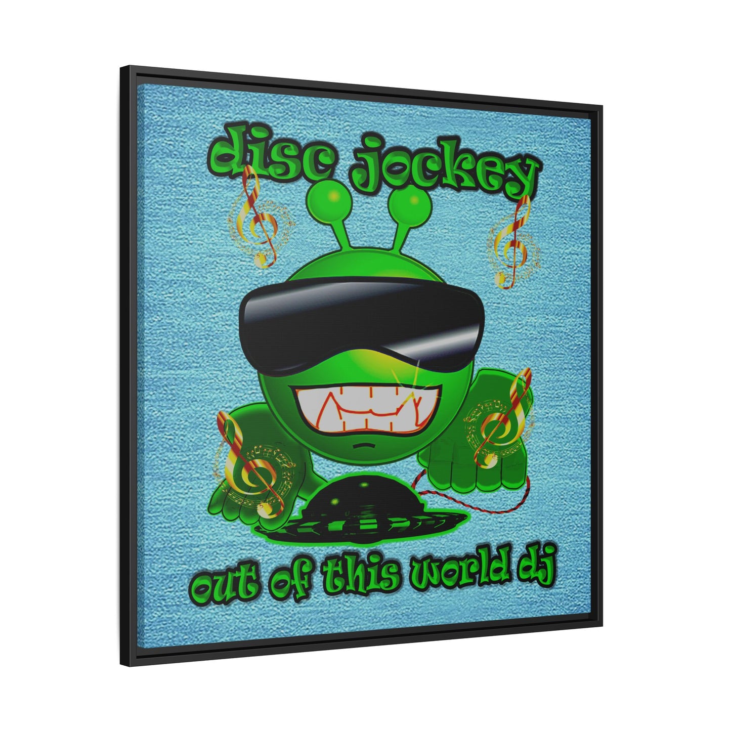 disc jockey - framed canvas art (faded blue)