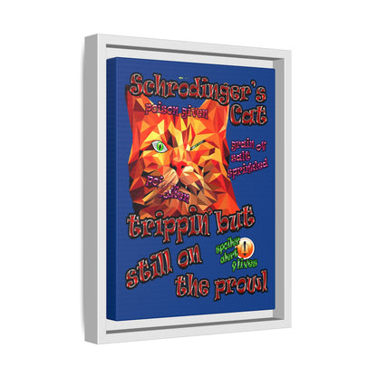schrodinger's cat - framed canvas art (dark blue)