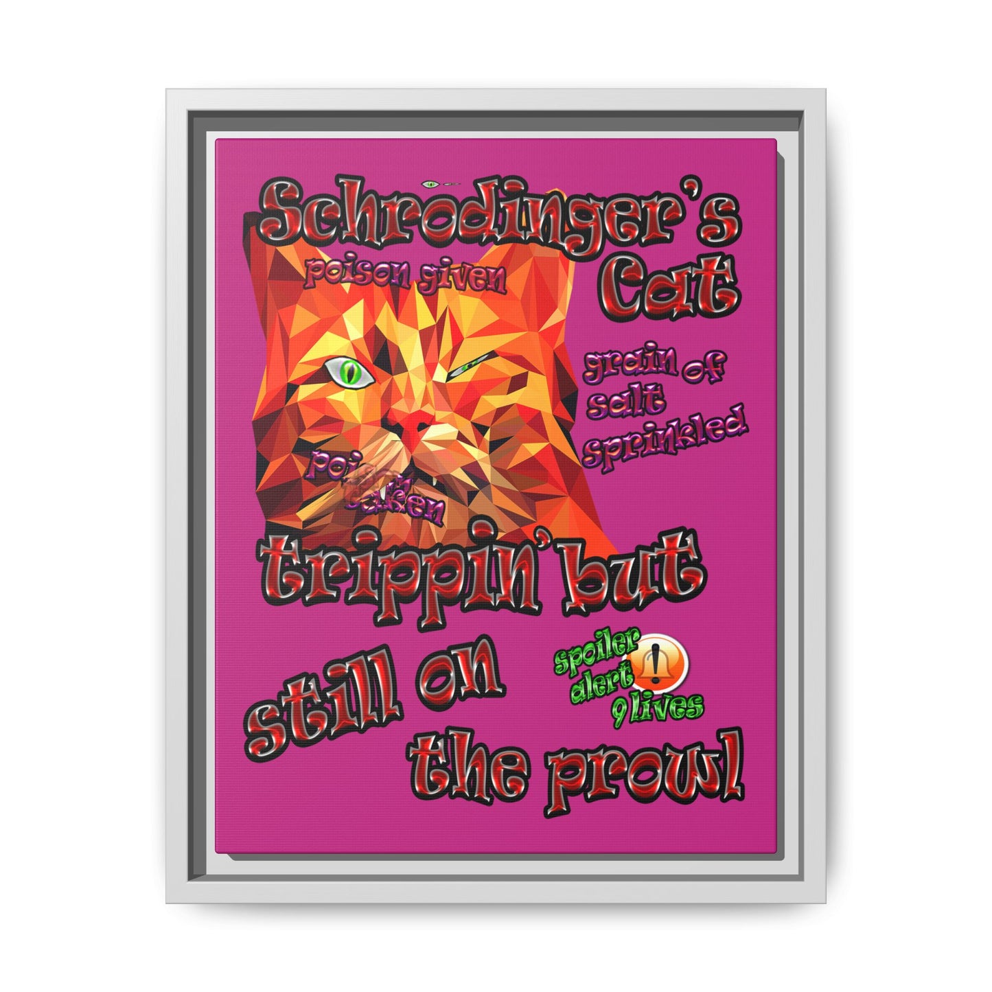 schrodinger's cat - framed canvas art (pink)