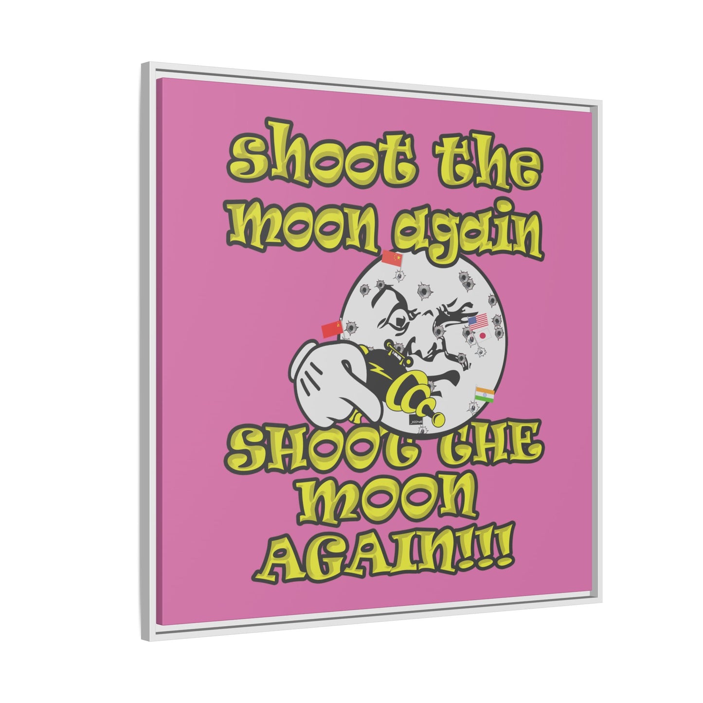 shoot the moon again - framed canvas art (light pink)
