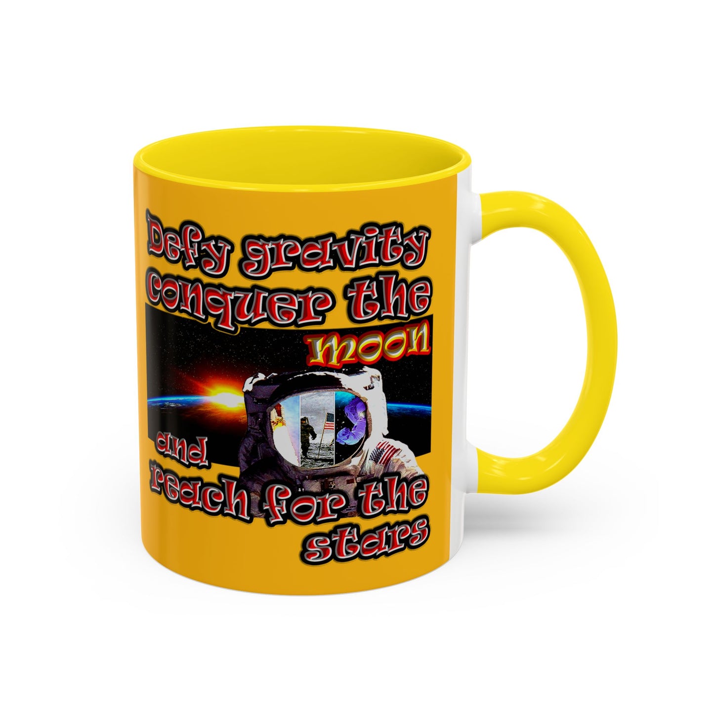 defy conquer reach - Accent Mug (yellow)