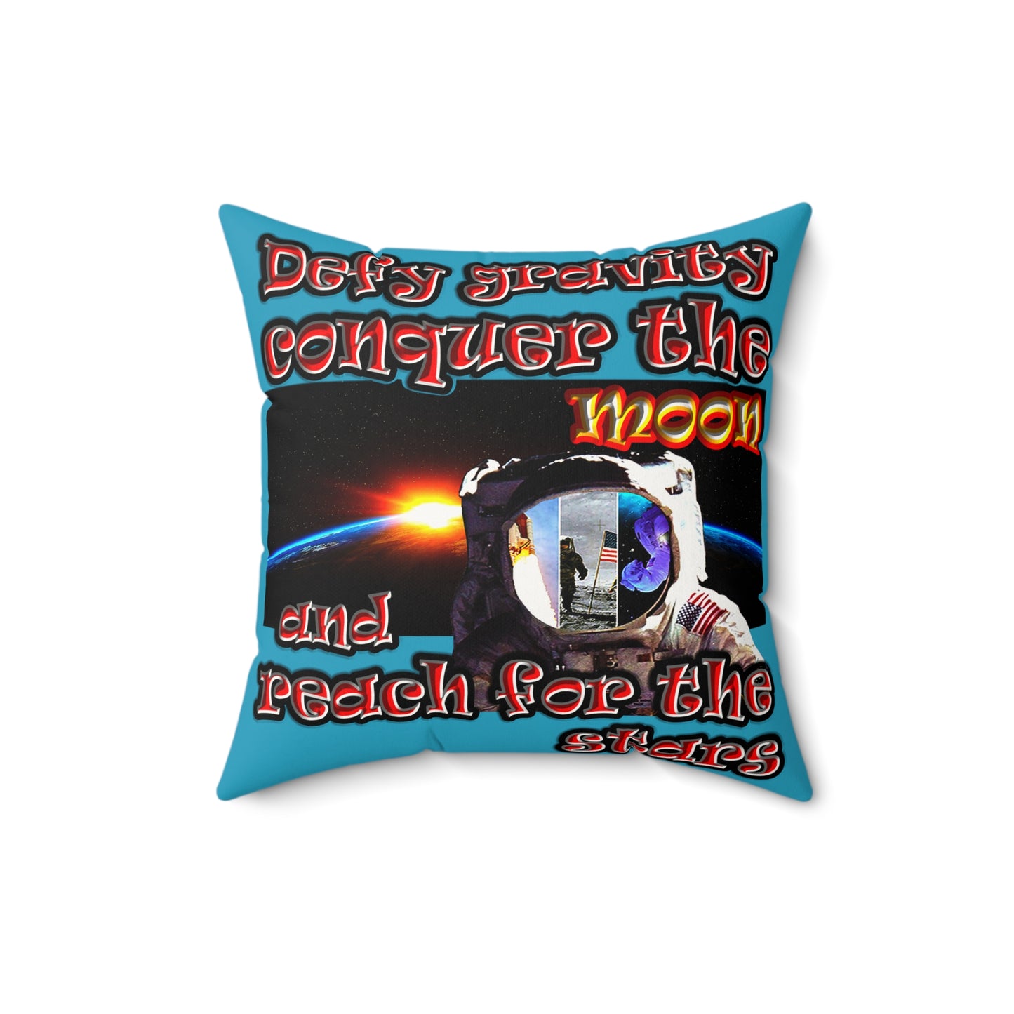 defy conquer reach - Faux Suede Square Pillow - (turquoise)