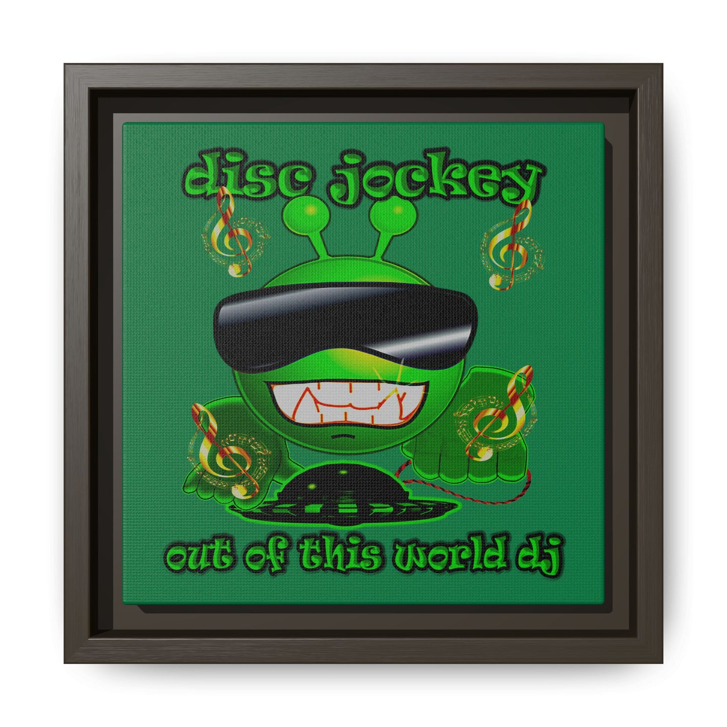 disc jockey - framed canvas art (dark green)