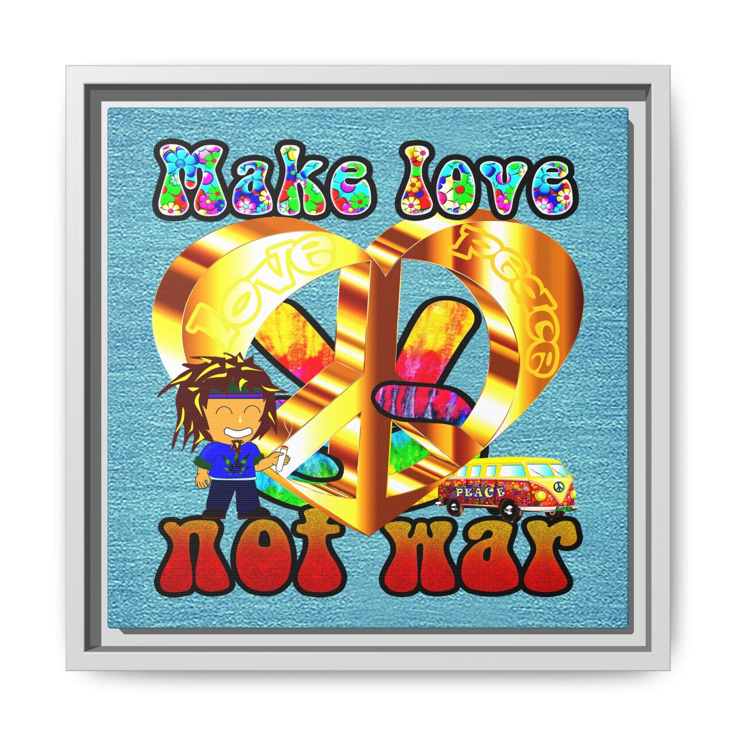 love peace - framed canvas art (faded blue)