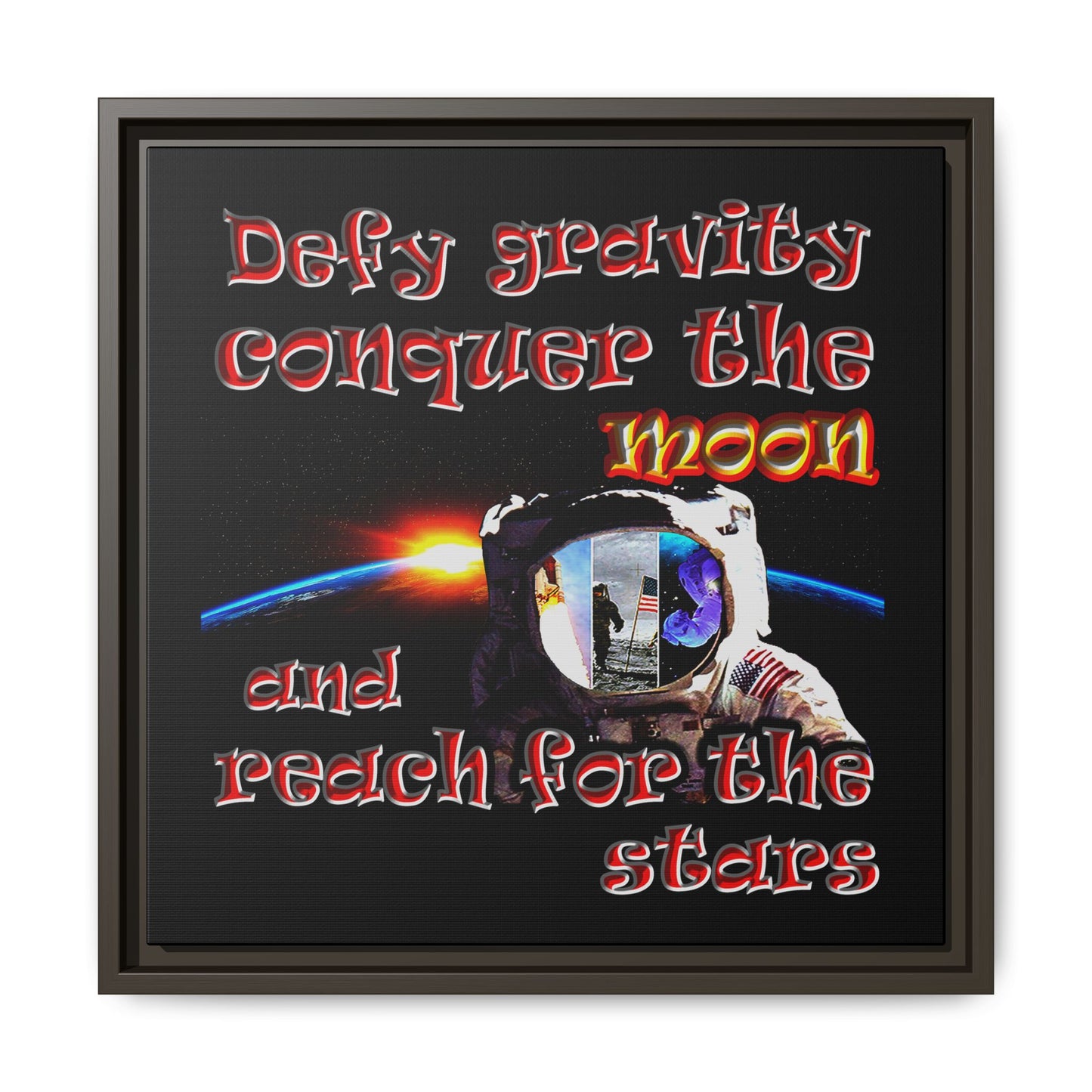 defy conquer reach - framed canvas art (black)