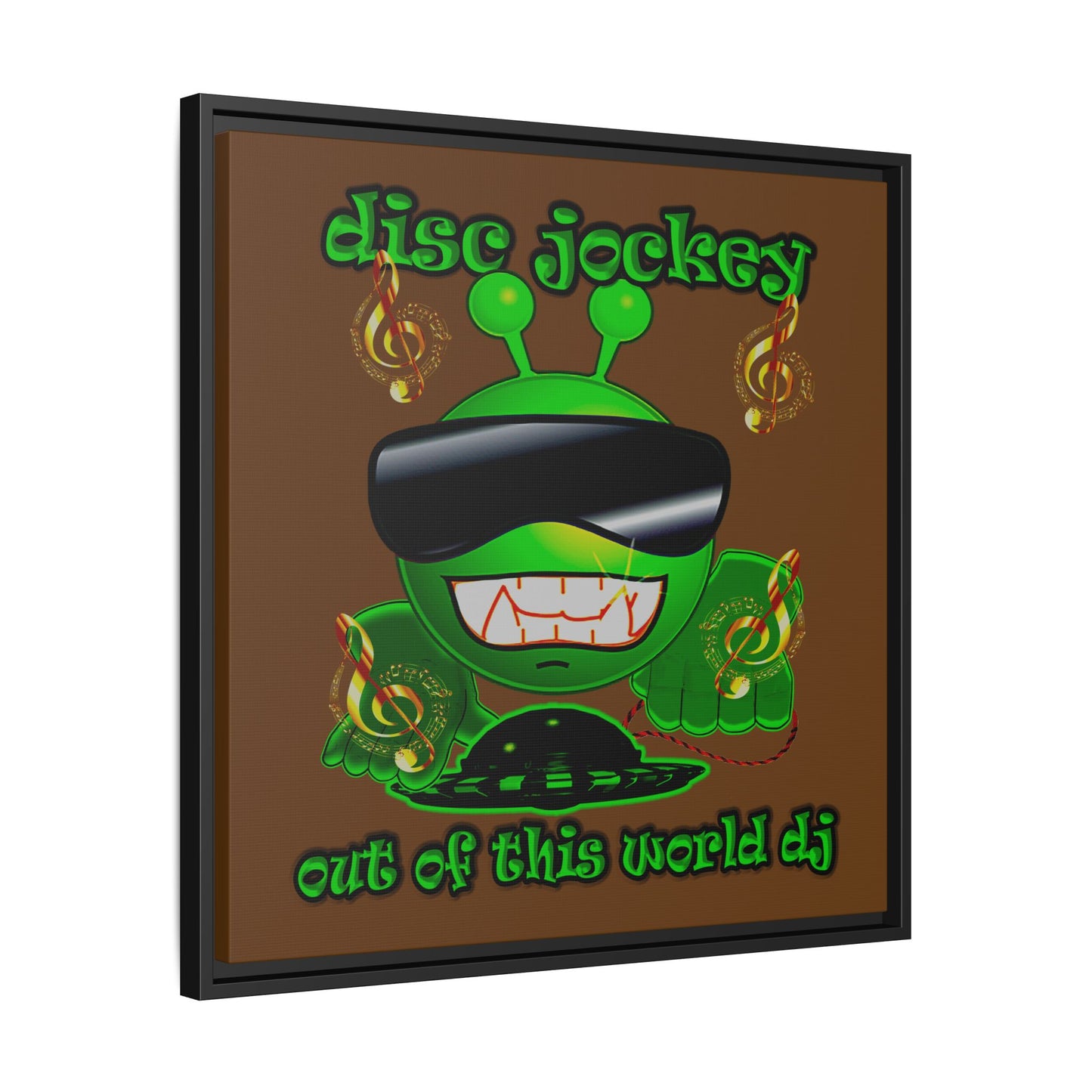 disc jockey - framed canvas art (brown)