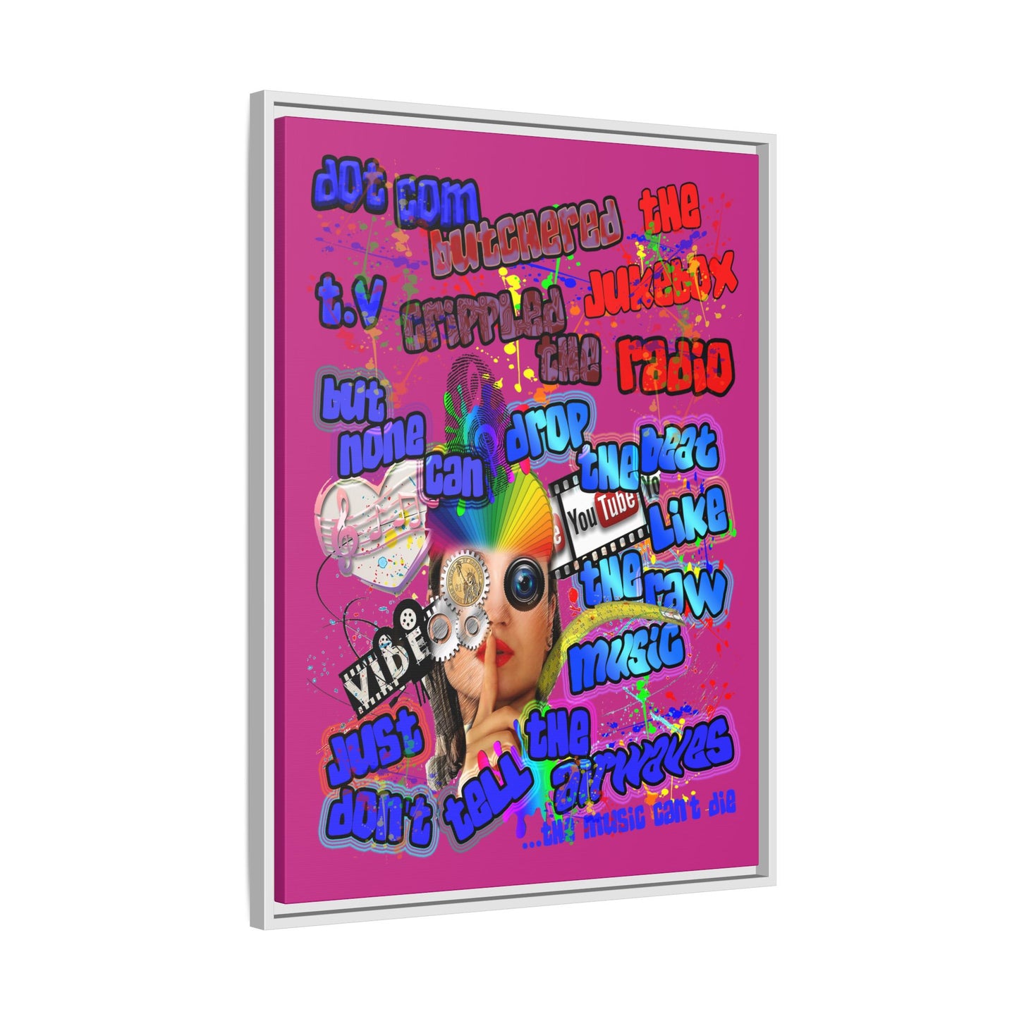 drop the beat - framed canvas art (pink)