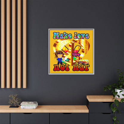 love peace - framed canvas art (yellow)