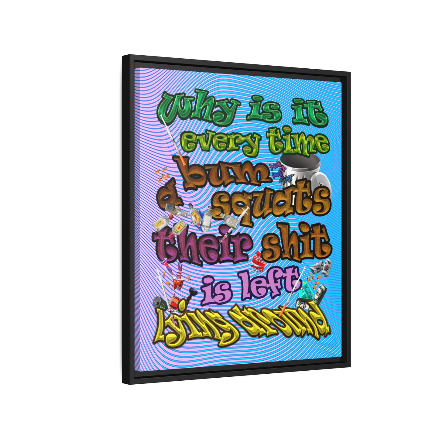 the bum's shit - framed canvas art (light blue-purple wave)