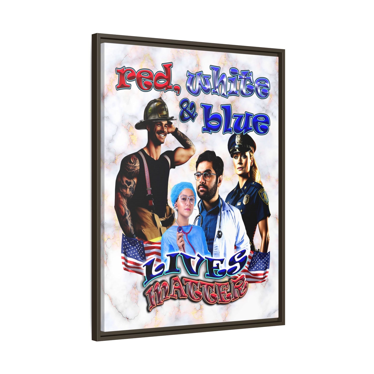 rw&b lives matter - framed canvas art (white marble)