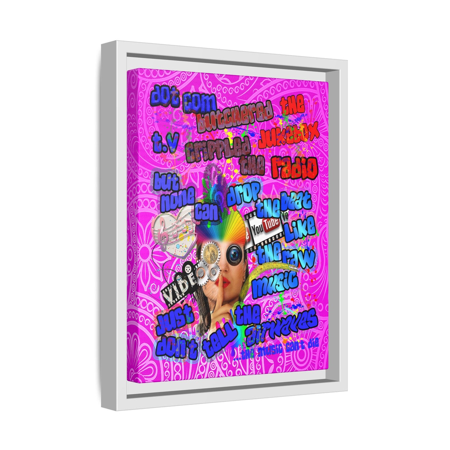 drop the beat - framed canvas art (pink swirl)