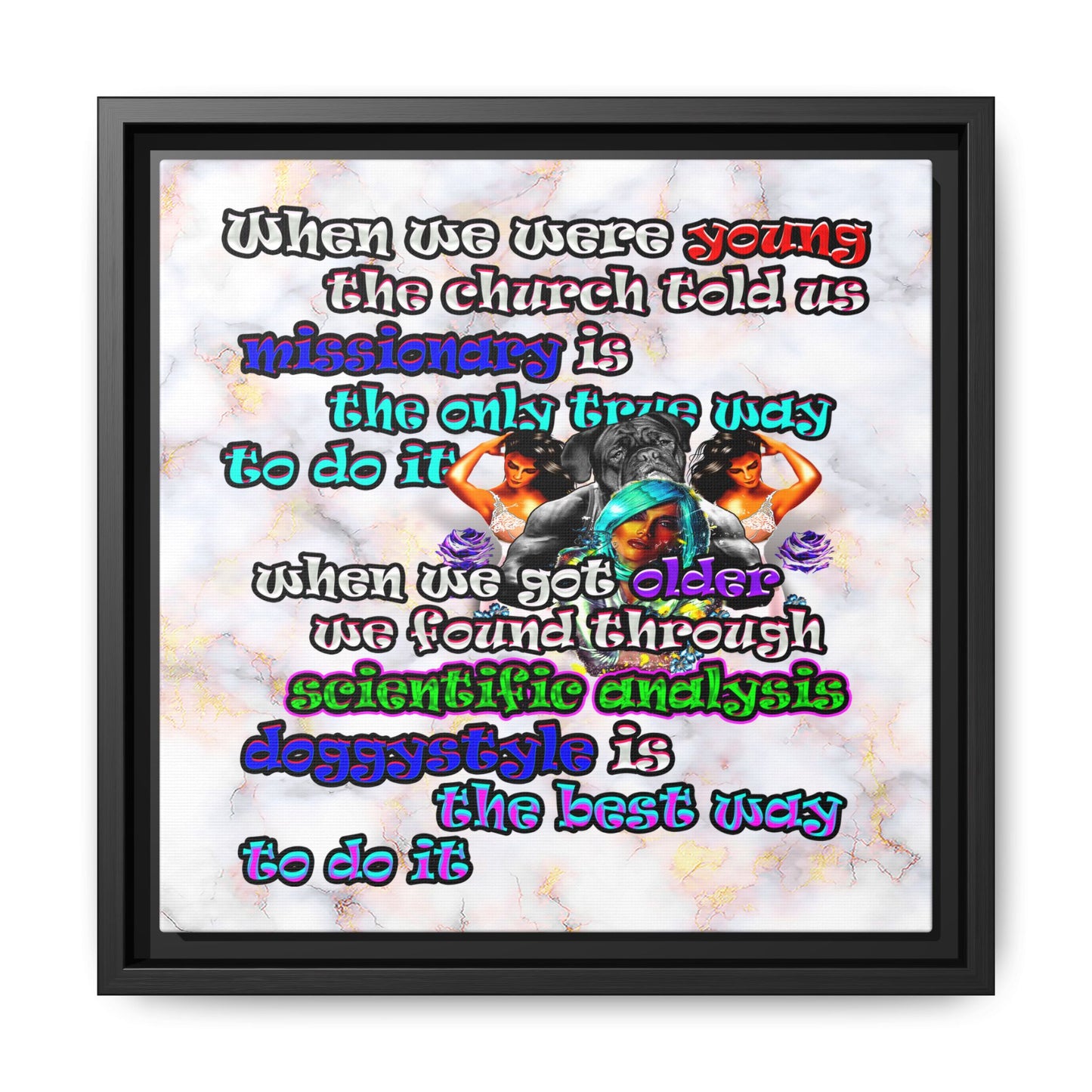 doggystyle - framed canvas art (white marble)