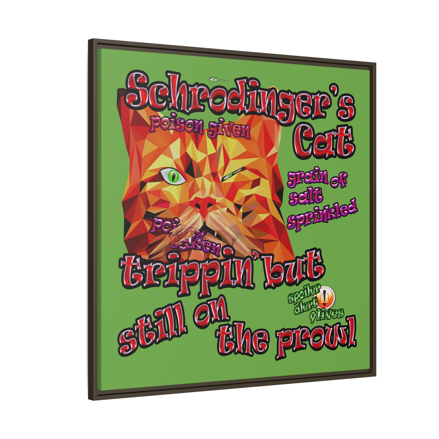 schrodinger's cat - framed canvas art (green)