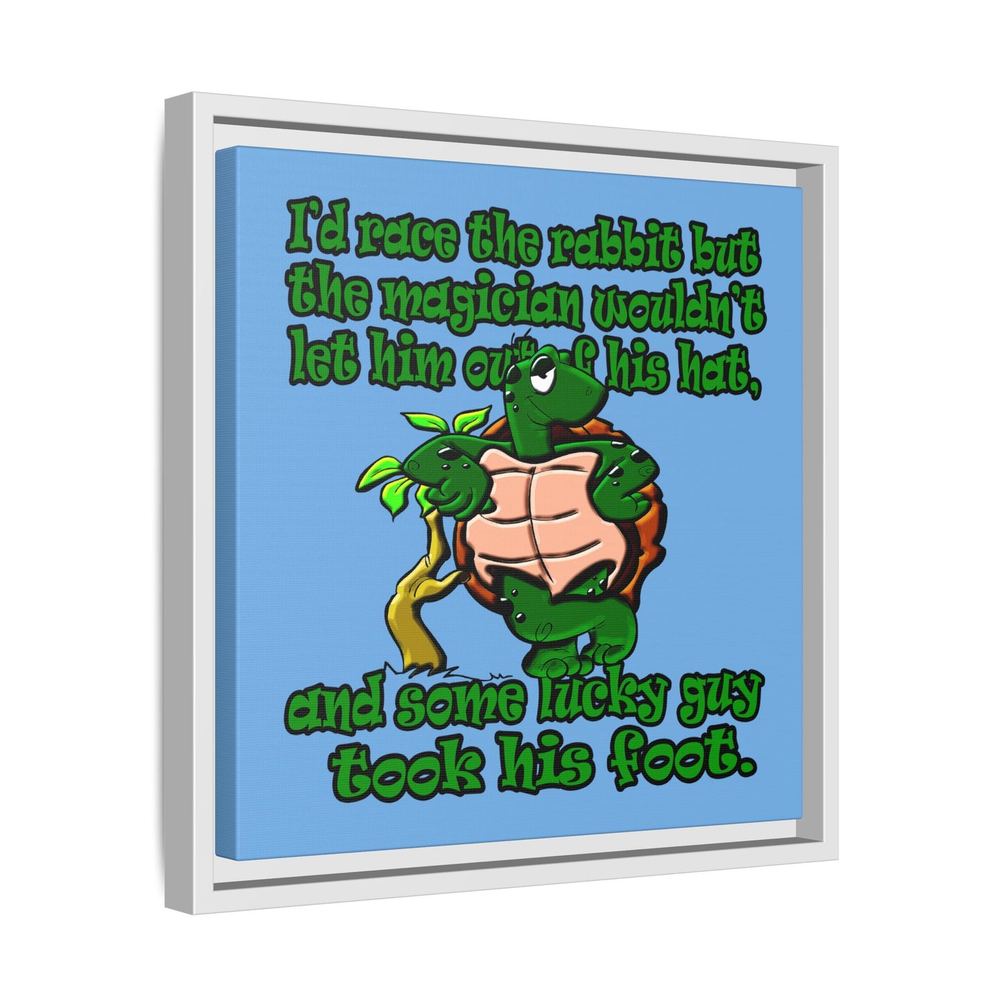 turtle race - framed canvas art (light blue)