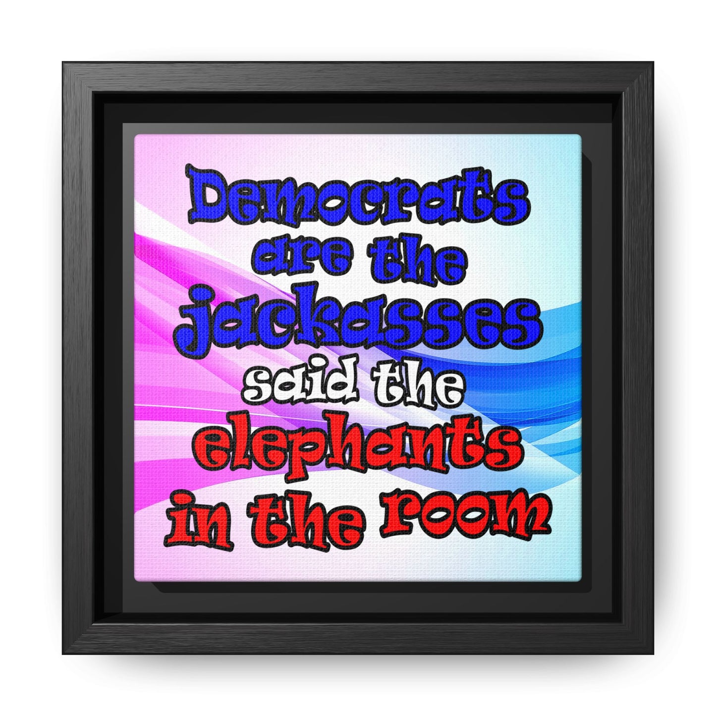 donkeys and elephants - framed canvas art (light blue-pink wave)