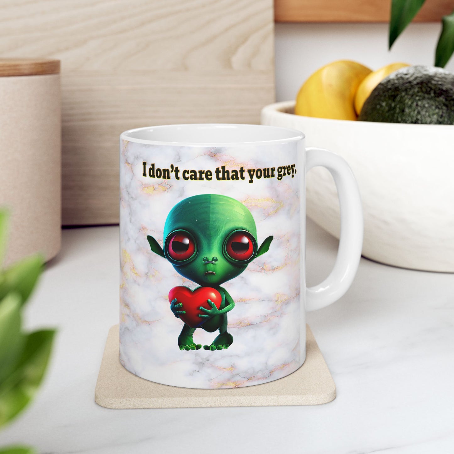 I don't care that your grey - White Mug (white marble)