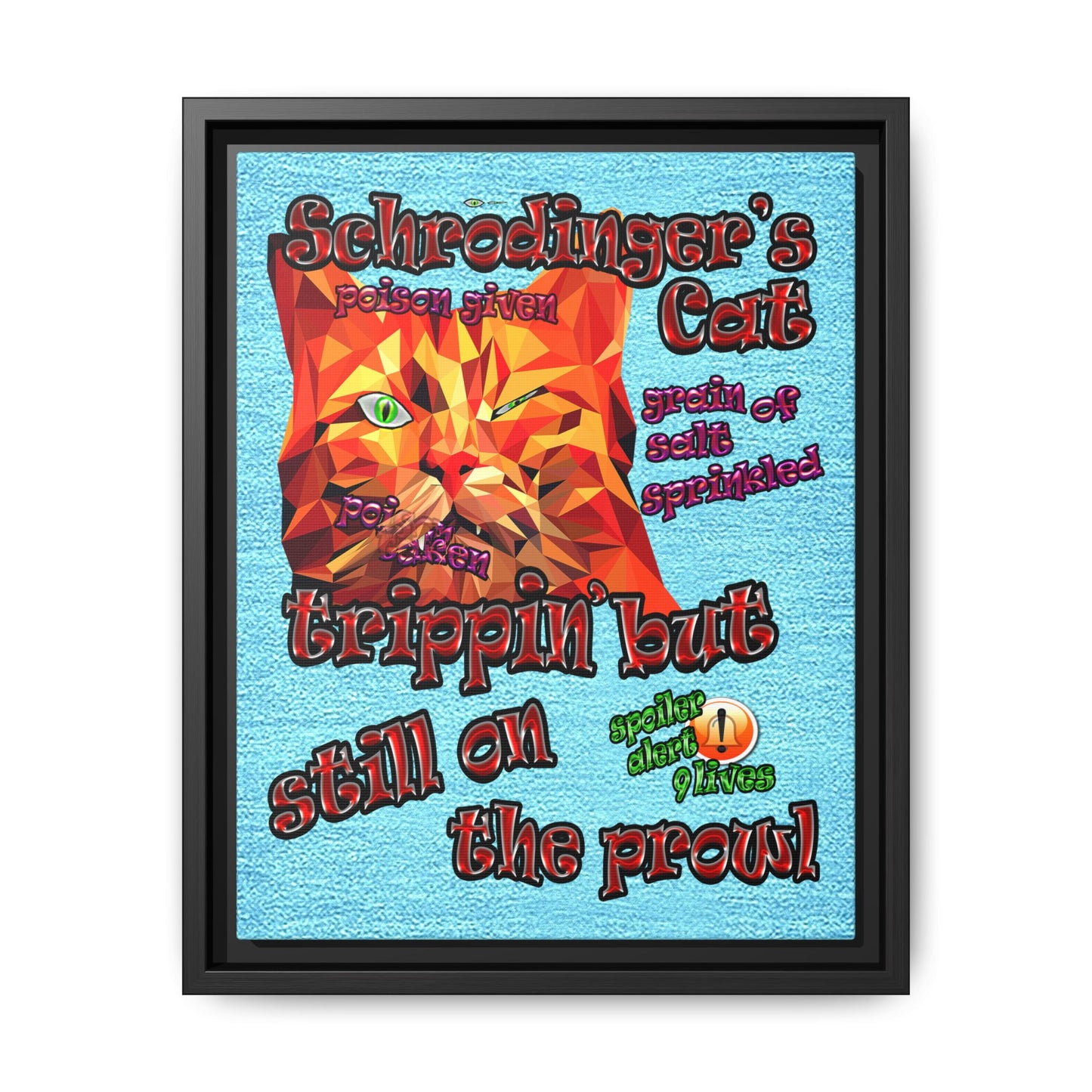 schrodinger's cat - framed canvas art (faded blue)
