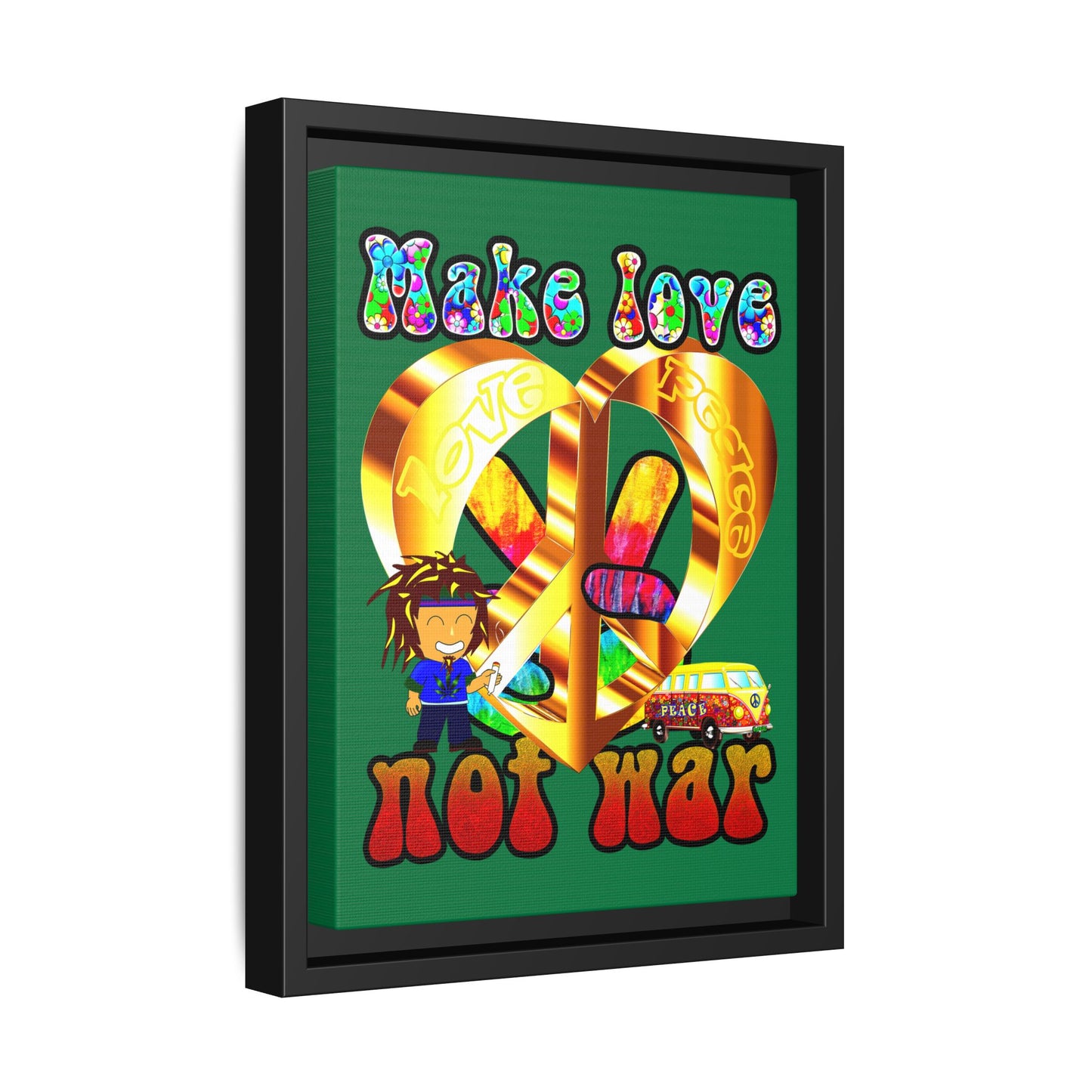 love peace - framed canvas art (dark green)