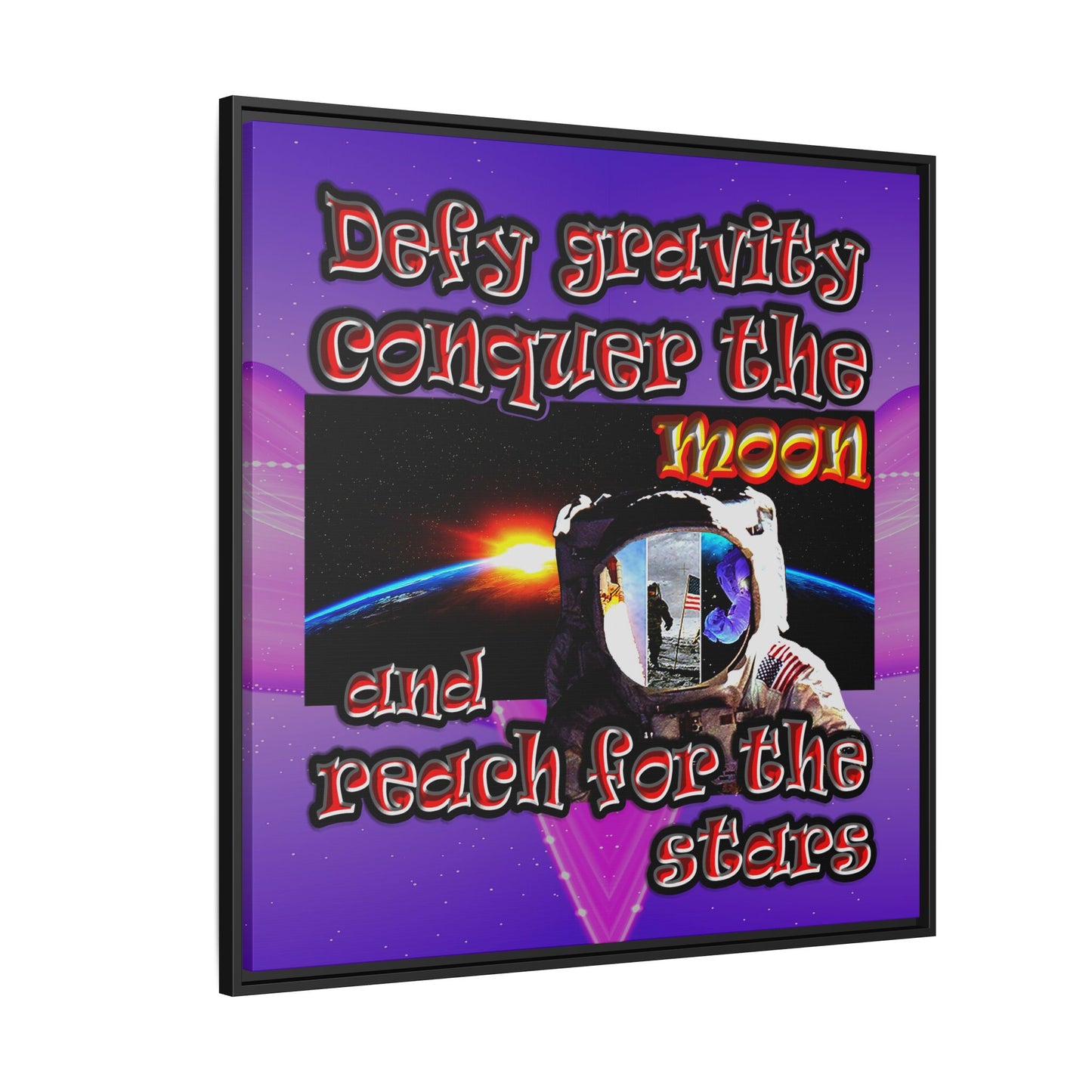 defy conquer reach - framed canvas art (purple-pink wave)