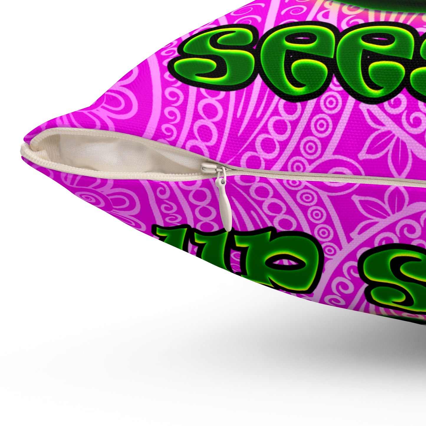 green monster - Spun Polyester Square Pillow - (pink swirl)