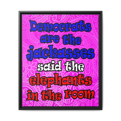 donkeys and elephants - framed canvas art (pink swirl)