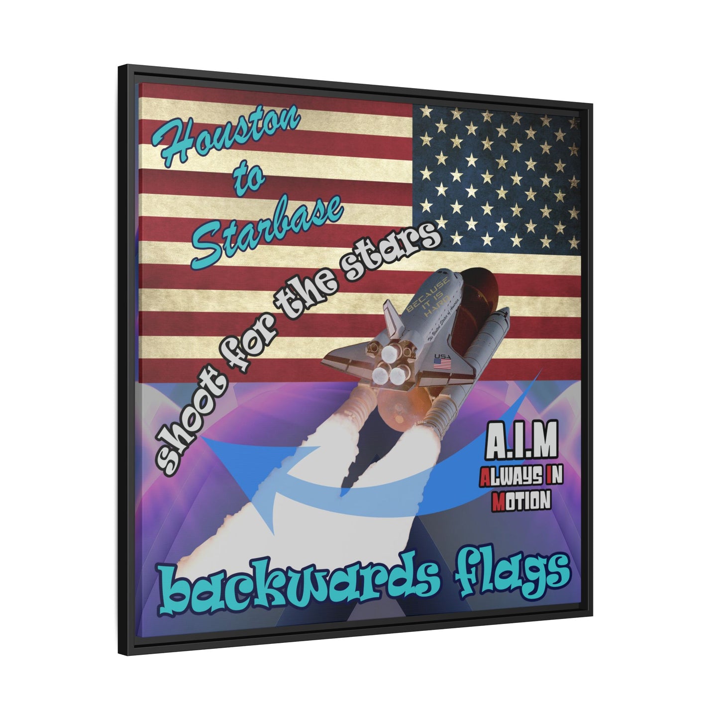 shoot for the stars - framed canvas art (grey-pink wave)