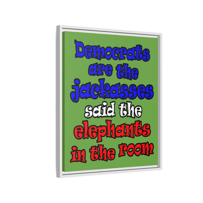 donkeys and elephants - framed canvas art (green)