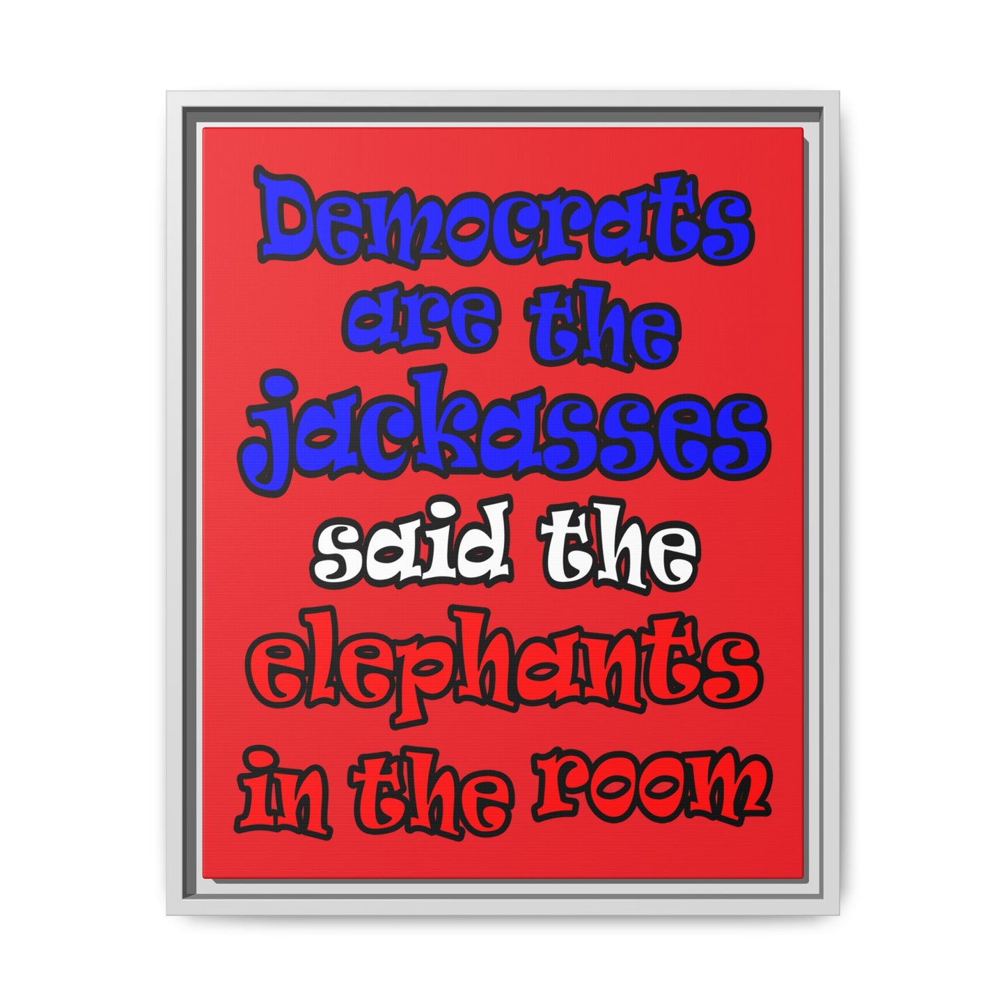donkeys and elephants - framed canvas art (red)