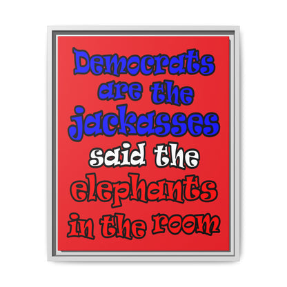 donkeys and elephants - framed canvas art (red)