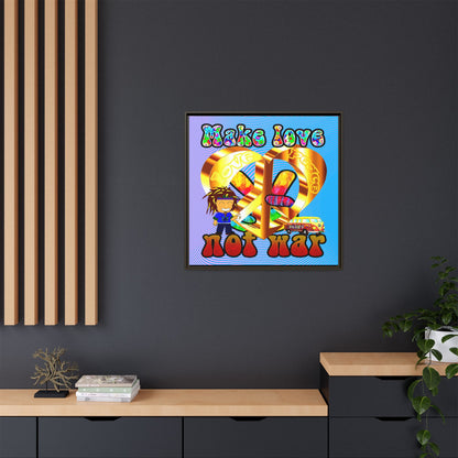 love peace - framed canvas art (light blue-purple wave)