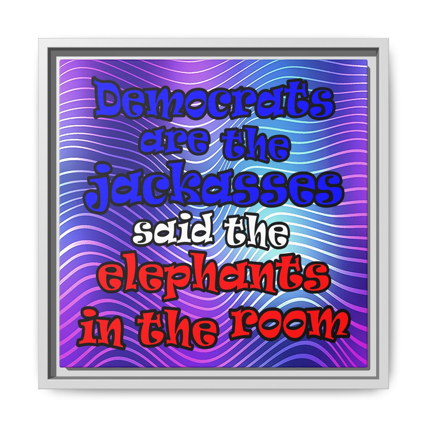 donkeys and elephants - framed canvas art (purple wave)