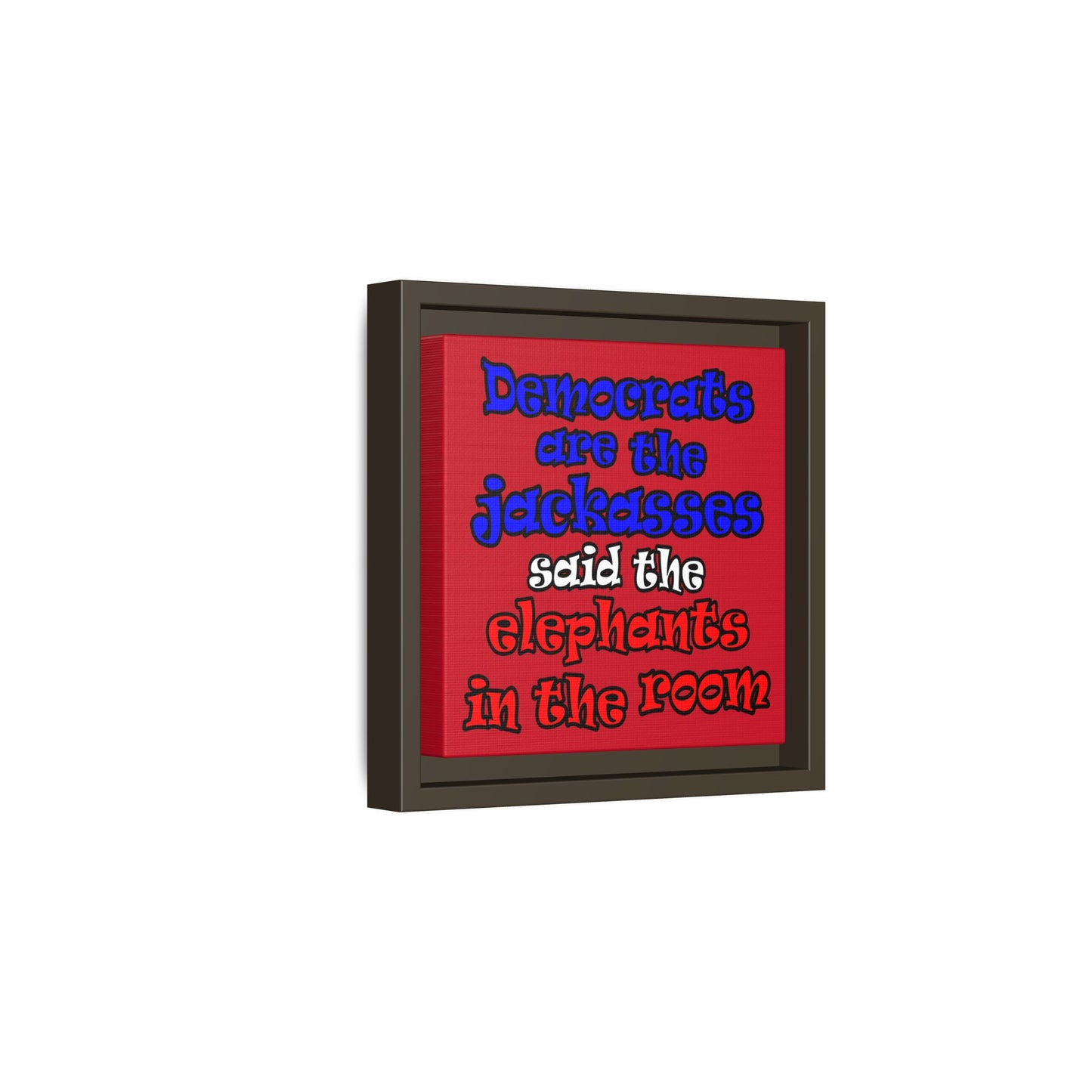 donkeys and elephants - framed canvas art (dark red)