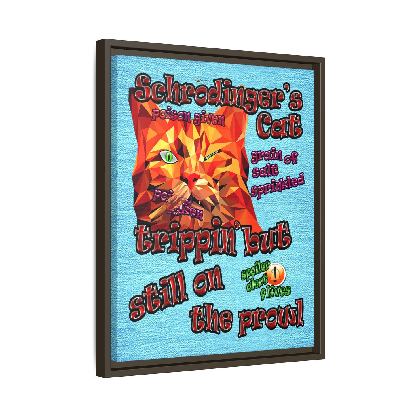 schrodinger's cat - framed canvas art (faded blue)